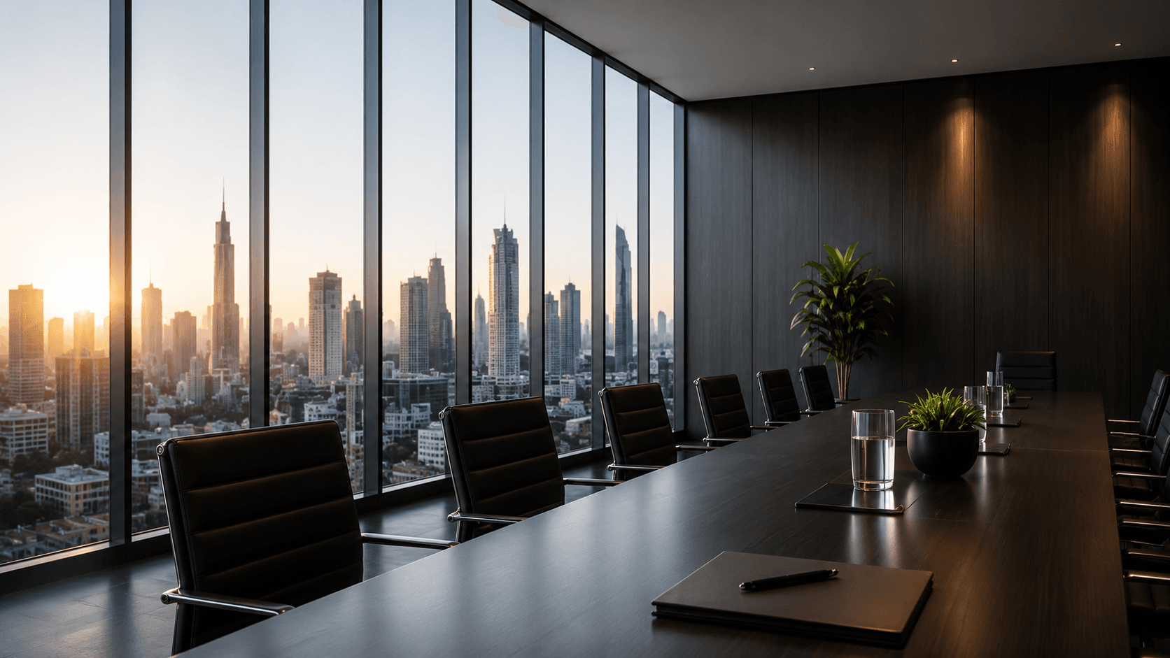 Ambiente corporativo moderno com equipe de consultores no fundo